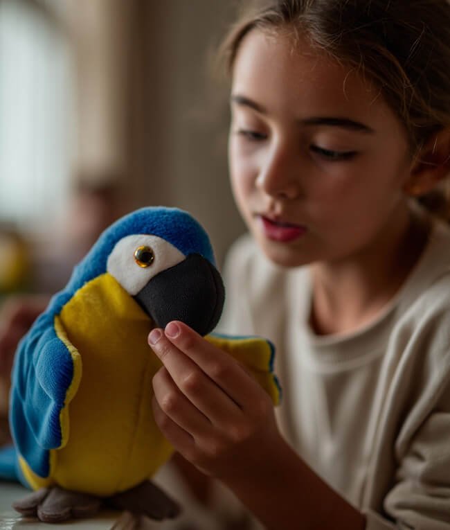 600x756 eco friendly reversible blue macaw plush toy for kids 0008 Girl